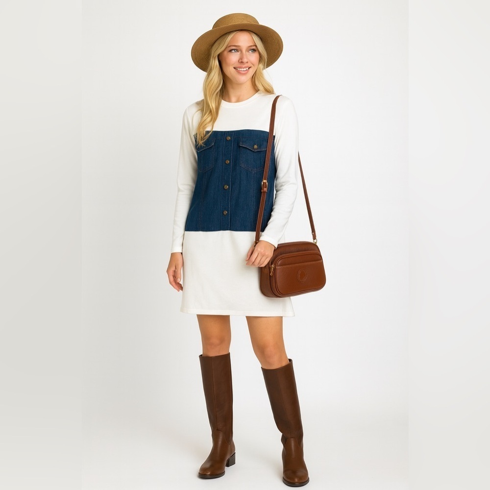 🆕Funky sport/denim dress L ptp 21” - Picture 2 of 6